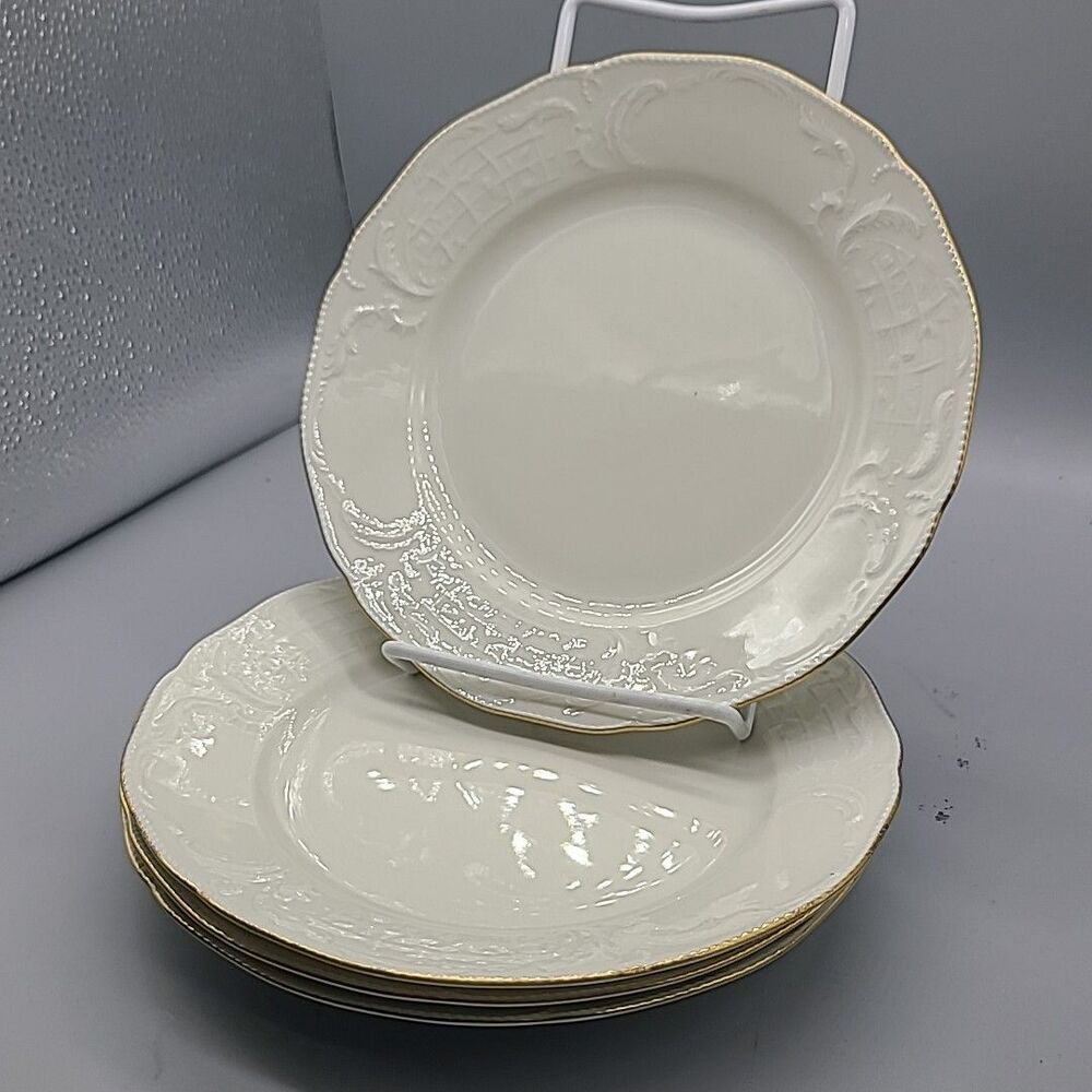 Rosenthal Sanssouchi Set (4) Salad Plates Ivory Color Gold Rim Beaded VTG
